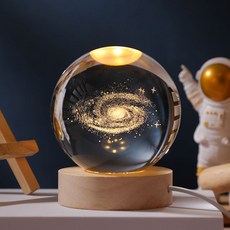 유리 구슬 투명 발광 유리구슬 무드등 데스크 장식 핑크/블루 가능 지중해 감성 크리스탈볼, A. 6cm 은하 + 둥근 나무 받침대, 3박스