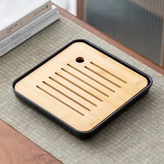 竹實木 功夫茶具 瀝水盤 茶盤 託盤 小茶臺, 黑底小四方蓋20*20CM春羨43*26CM 密胺儲水單用, 1個
