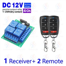 433Mhz 범용 무선 원격 제어 전등 스위치 DC 12V 4CH RF 릴레이 수신기 60m 조명/차고 문/LED DIY, 08 1 Receiver 2 Remote