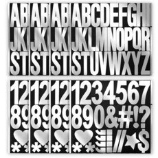 220피스 8장 대문자 및 숫자 스티커 7.6cm3인치 자체 접착 비닐 알파벳 스티커 방수 글자 데칼 공예 스크랩북 포스터 창용 골드 190940, 실버