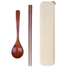 木製湯匙筷子盒, 深色圓勺筷子組, 1套