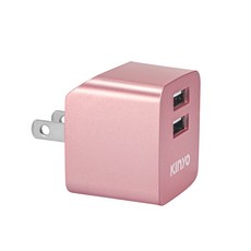 KINYO 折疊式雙孔USB充電器, 1個, 粉色