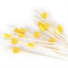 100개입 대나무 컬러 과일꽂이 꼬지 ( 햄버거 샌드위치 고정 도시락 칵테일픽 디저트포크 생일파티 ), 13. 옐로우하트, 1개