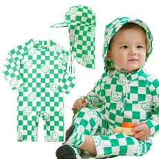 동그리 아동용 보니따 그린 유아 래쉬가드 아기 남아 수트 수영복 플랩캡 세트