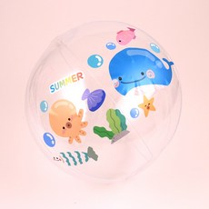 여름 비치볼 만들기 세트 22cm 방수 스티커 투명 탱탱볼 그리기 꾸미기 물놀이 수영장, 해양생물스티커, 1개, 220mm