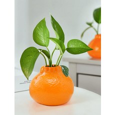 오렌지색 감귤 모양 화병 - 거실/사무실용 예술적인 수경 재배 화분 플라스틱 장식 그릇 (꽃은 되어 있지 ), 오렌지 꽃병 아로마테라피 병 세트 [2개 세트가 더 경