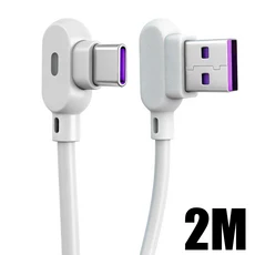 USB 타입 C 케이블 고속 충전 3A 60W 타입-C 와이어 데이터 케이블 코드 90도 상하좌우 각도 화이트 케이블, 01 2M