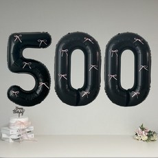 연지마켓 블랙 대형 숫자 풍선 리본 기념일 생일, 1개, 핑크리본 + 블랙숫자 500