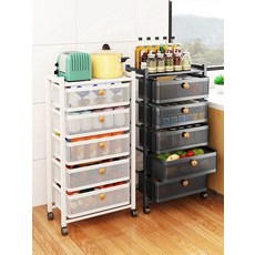 주방 트롤리 업소용 원목 서랍형 철제 서랍 회전 카트, 블랙 5칸 46cm폭