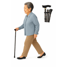 플로엔트 초경량 꽃무늬 접이식 지팡이 어르신 길이 조절 패션 휴대용 지팡이, 1개, 블랙(Black)