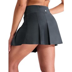 MIER 여성용 테니스 스커트 플리츠 골프 스커트 라이너 포켓 포함 하이 웨이스트 운동용 치마바지 러닝 운동 스포츠용 다크 그레이.