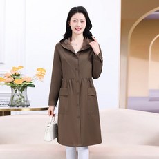 중년 여성 트렌치 코트 가을 루즈핏 후드 자켓 캐주얼 자외선 차단 아우터 LCL