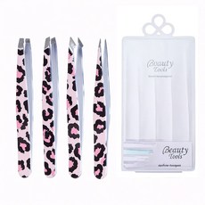 퓨어미즈키 홈 프리미엄 트위저 족집게 세트, 4개, 핑크레오파드