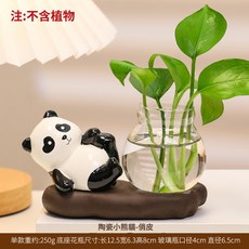 卡通熊貓水培花瓶擺件，居家辦公室桌面裝飾品, 翹腿熊貓+陶瓷水培花瓶