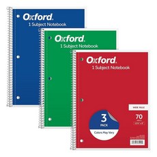 Oxford 1-과목 노트 8\" x 10-1/2\" 와이드룰 70매 3팩 색상 구성은 다를 수 있음(65029) 277567