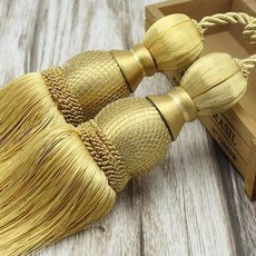 고급스러운 유럽풍 커튼 버클 스트랩 태슬 걸이 볼 스트랩 심플 모던한 암호화 이삭 묶음 플라워 걸이, 골드(더블볼), 1매입(송고리), 1개