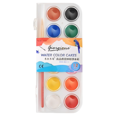 Giorgione兒童安全粉餅水彩套裝 歐盟CE認證 幼兒塗鴉不透明水彩, 12色安全認證兒童水彩