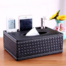 多功能紙巾盒 客廳茶几遙控器收納盒 抽紙盒 家用簡約創意可愛抽紙盒, 黑色編織紋-正方形加大
