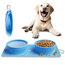 접이식 휴대용 2 in 1 도그 볼 통합 여행용 개 / 고양이 사료 물그릇 카라비너가 있는 실리콘 확장형 미끄럼 방지 및 캠핑/여행용 LPFLASAT (그린, Blue