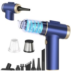 휴대용 자동차 진공 청소기 2 in 1 미니 16000Pa 고출력 공기 먼지떨이 무선 LED 조명 멀티 노즐 포함 가정 사무실 반려동물용 블루 285205, 휴대용 자동차 진공 청소기 2 in 1 미니 16000