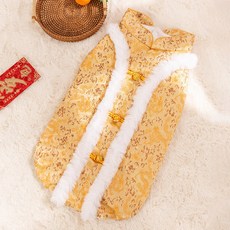 寵物唐裝棉衣 秋冬款中大型犬盤扣加絨狗衣服, 洛克黃,4XL（建議體重30-40斤）, 1個