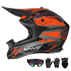 성인용 모토크로스 헬멧 ATV 더트 바이크 오프로드 풀 페이스 오토바이 헬멧 고글 장갑 및 마스크 포함 DOT 승인 (브라이트 블랙 미디엄), 미디엄, 바이탈리티 오렌지