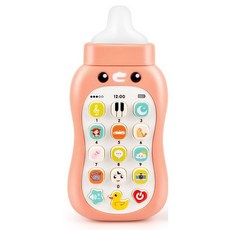 菲比尋常 801奶瓶手機 寶寶安撫手機 益智玩具，模擬奶瓶設計，安全材質，多首音樂，促進寶寶感官發展, 粉橘色, 1個