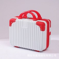 핸드 수하물 14 인치 메이크업 박스 휴일 선물 소형 미니 여행 비밀번호 박스 보관 가방, 14인치 【23.15.32】, 흰색 + 빨간색
