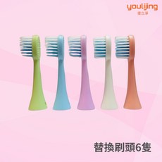 優立淨youlijing 兒童電動牙刷 - 卡通圖案, 替換刷頭6隻,公主粉, 1套