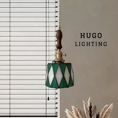 胡桃木綠網格小吊燈 實木銅燈 迪分尼 咖啡廳單吊燈 老宅風 蒂凡內 手工玻璃拼貼 走道樓梯吊燈, 胡桃木單吊燈 / 吸頂盤(金色)