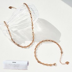 노이드비 써지컬스틸 돼지코 사슬연결 체인 목걸이 + 팔찌 + 클리너천 세트, 로즈골드(목걸이, 팔찌), 랜덤발송(클리너천)