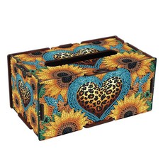 AiYuanzsh 다이아몬드 페인팅 티슈 박스 커버 - 바다 거북 디자인 나무 DIY 라인스톤 다이아몬드 아트 키트 홈 오피스 데코 수제 공예 보관 홀더, 해바라기 및 표범