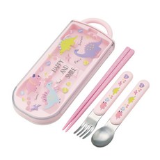 Skater 日本製粉色恐龍兒童餐具組 學習筷湯匙叉子附收納盒, 粉, 1個, 筷子+湯匙+叉子+收納盒