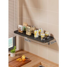 접이식 벽선반 간이테이블 공간활용 벽걸이 수납 주방, 1단, 블랙 90x30