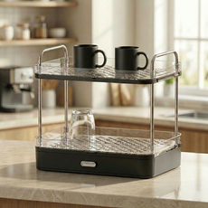 클릭GOOD 싱크대 2단 선반 서랍형 물컵 식기건조대, 블랙, 1개