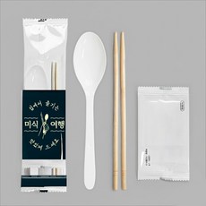 진담팩 3종 숟가락 젓가락 물티슈 세트 백색, 1세트, 100개입