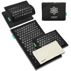 아유르마트 지압 매트 및 베개 세트 천연 섬유 인체공학적 디자인 스트레스 긴장 캐리백 전신 프로, Bla fessional Set, 1