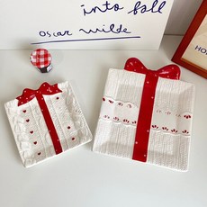 리본 양각 장식 사각 세라믹 접시 디저트 케이크플레이트 브런치 간식 겨울 연말 카페용 그릇, 1개, 대형 니트 나비 매듭 판