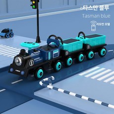 대형 붕붕카 기차 트레인 장난감 전동 리모컨 선물, 듀얼 구동, 1개, 리모컨 로열블루 기관차+블루 2칸