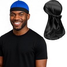 DURALA 조절 가능한 웨이브 캡 및 듀랙 팩 프리미엄 탄성 스타킹 캡 및 도어락 360 540 720 웨이브용 블랙+블루. 원사이즈-XL, 블랙+블루