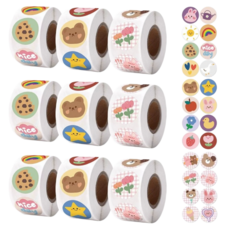 1500개입 3롤세트 원형 팬시 곰돌이 스티커, 3세트, 혼합(S6201) 1500매