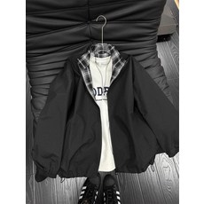 남성용 봄 가을 아우터 체크 배색 스트릿 집업 블루종, 3. 스카이블루, 3XL