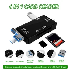6-in-1 타입 C 마이크로 USB 휴대용 TFSDUSB 메모리 카드 리더기 고속 전송 어댑터 (휴대폰 노트북 컴퓨터, 01 6 IN 1 Black