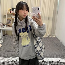 투니스 여성 러블리 기모 프린팅 긴소매 후드 티셔츠