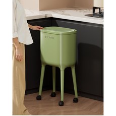 다리 달린 쓰레기통 허리 숙일 필요 없는 대형 이동식 원터치 휴지통, 그린