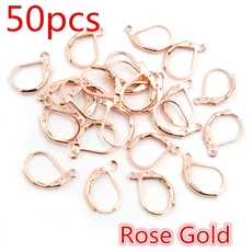 30-50 개/몫 15*10mm 실버 골드 프랑스어 레버 귀걸이 후크 와이어 설정 기본 고리 DIY 쥬얼리 만들기, 06 Rose Gold 50pcs