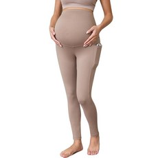 Buttergene 1팩 여성용 임산부 레깅스 복부 위 주머니 있음 임신 액티브 웨어 운동 요가 타이츠 팬츠 카키 XXL