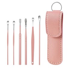 6개 세트 스테인레스 스틸 도구 휴대용 재사용 귀이개 나선형 귀지 청소기 제거 가능한, Pink setA