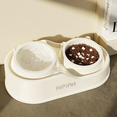 투니스 반려동물 더블 그릇 급식기, 프리사이즈, 베이지 화이트