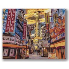 MANTO 台灣製造 大尺寸DIY數字油畫 40X50cm 釘好內框 日本花海歐洲風景 初學者專用, 大阪通天閣, 1套